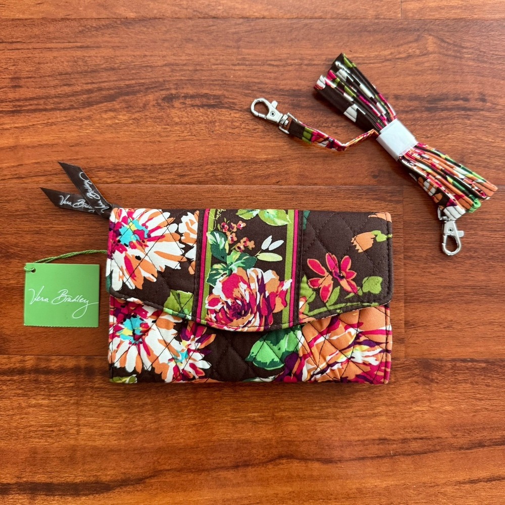VERA BRADLEY Strap Wallet English Rose Retired Crossbody Brown Floral NWT Purse